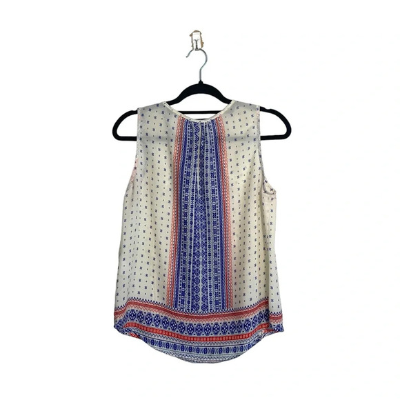 Collective Concepts White Blue Red Boho Printed Keyhole Tank Top Medium Women’s - Picture 5 of 10